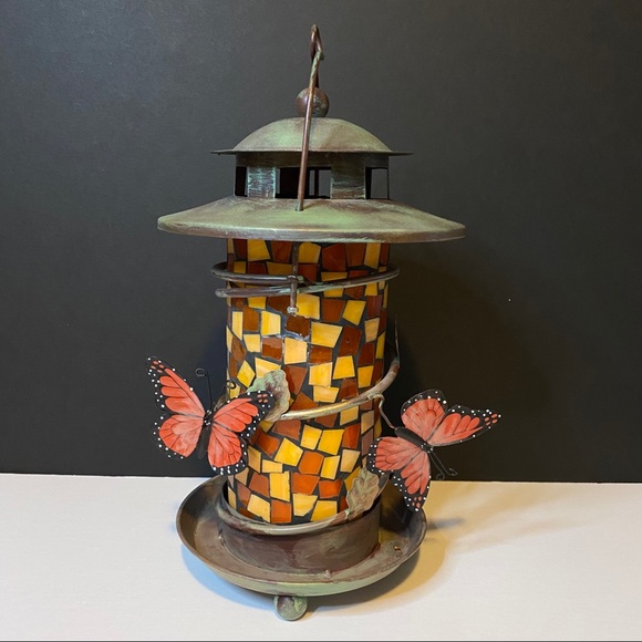 Other - Vtg Metal & Glass Hanging Votive Candle Holder